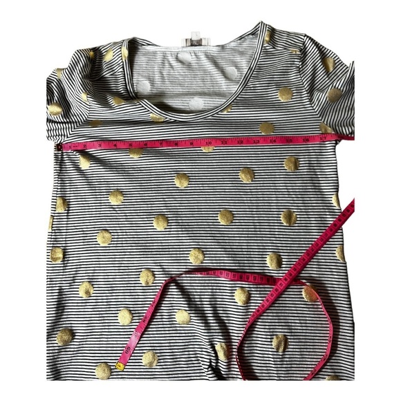 LOFT Black & White Stripe w/ Gold Polka Dot Long Sleeve Knit Shirt Sz Medium - Picture 3 of 6